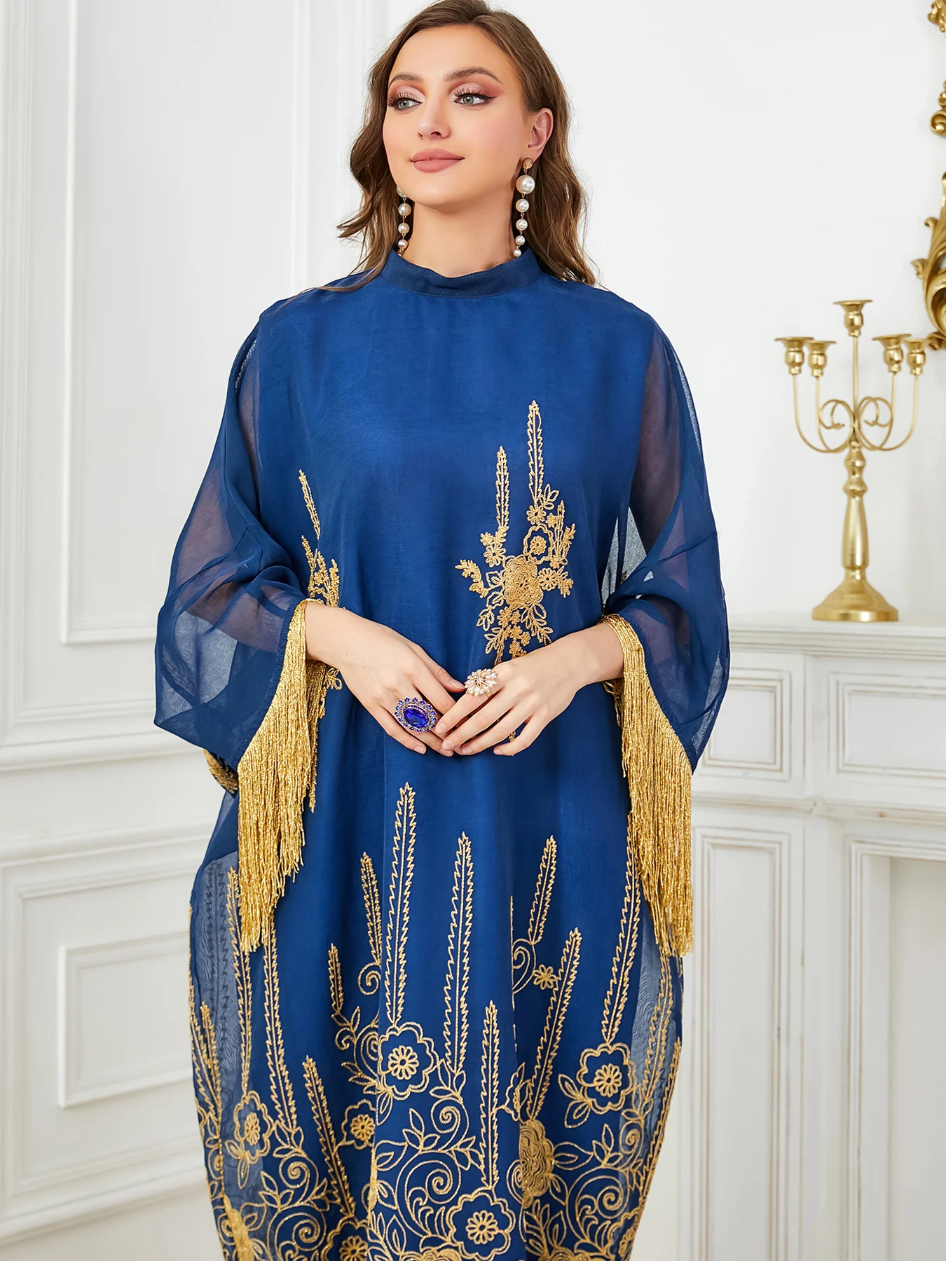 BNSQ 2024 New Eid Ramadan Muslim Women Abayas Embroidery Leisure Home Dresses Morocco Kaftan Dubai Robe With Tassel