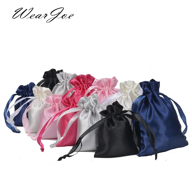 

50pcs Silk Satin Drawstring Bag with Ribbon for Jewelry Hair Travel Watch Shoes Diamond Bead Ring Makeup Gift Packaging Pouch