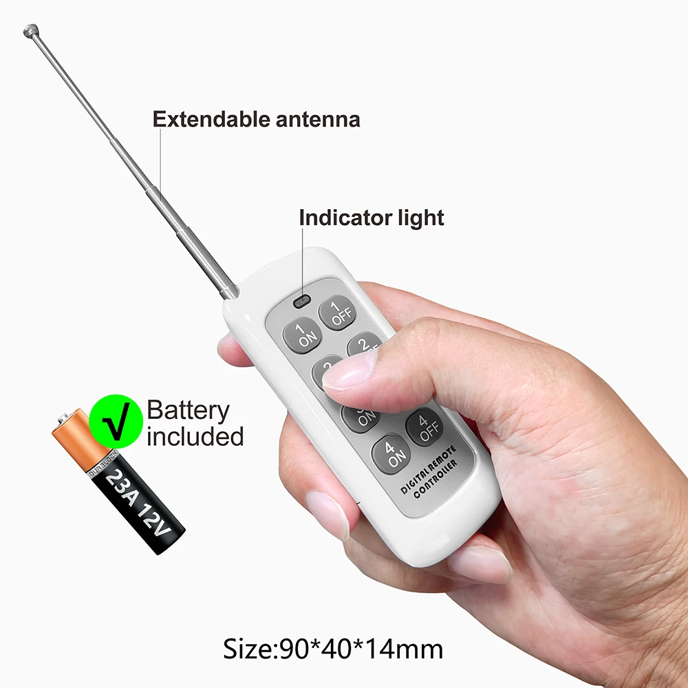 RF Wireless Remote Control Light Switch 433MHz 110V 220V Mini Relay Module,500 Meters 4-in-1 Transmitter,For Led Lamp Fan ON/OFF