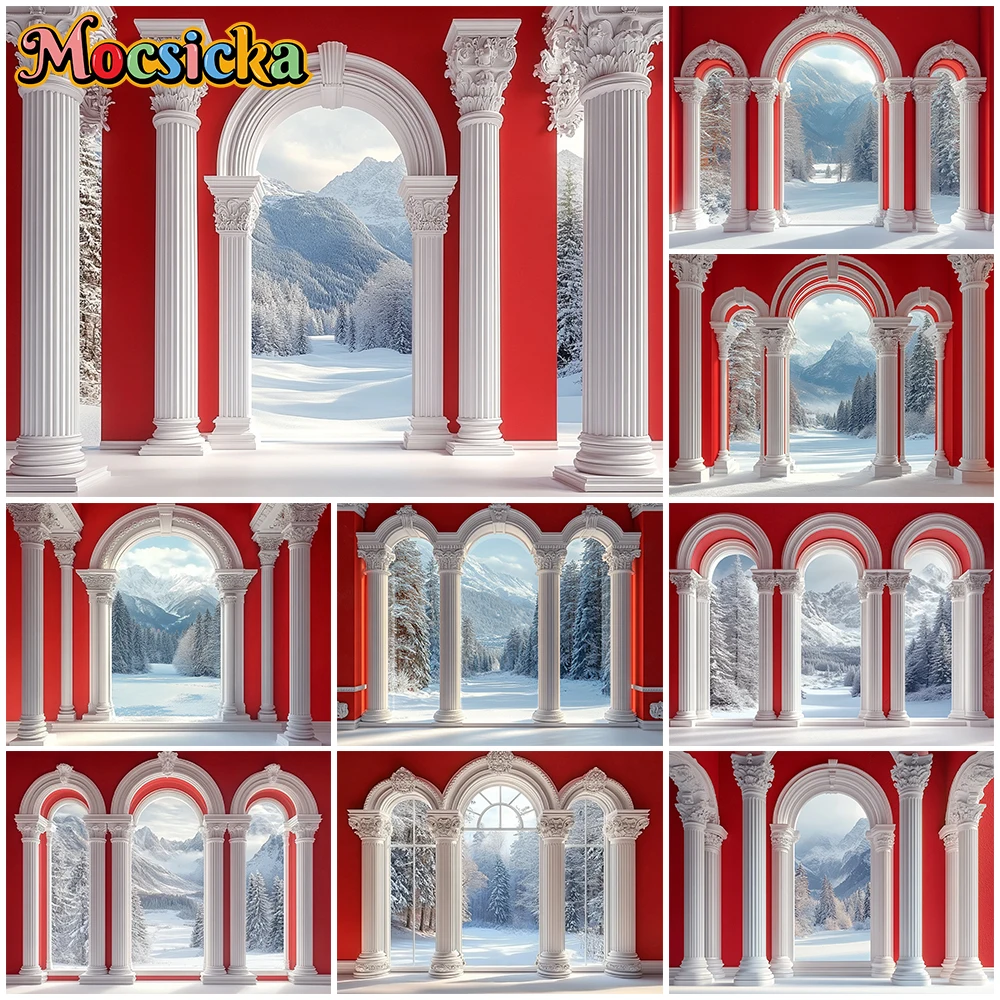 

Mocsicka New Year Party Photography Background Christmas Palace Gate Pillars Decors Winter Snow Photo Backdrops Studio Wallpap
