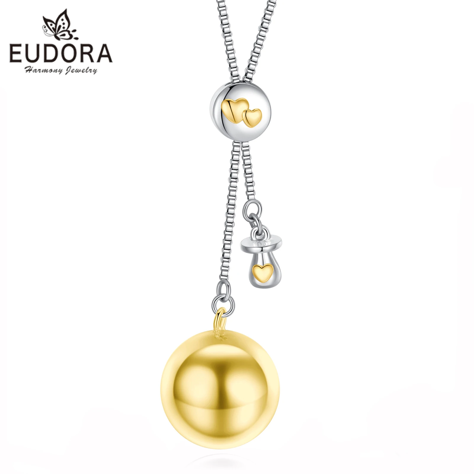 Eudora Gold-Harmony Ball Nipple Pendant Pregnancy Bola Baby Chime Ball Angel Caller Necklace Maternity Jewelry Women Gift