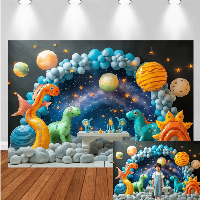 LS Photography Backdrop Balloon Arch Dinosaur Planet Decor Birthday Cake Smash Baby Shower Kids Portrait Photo Background Studio