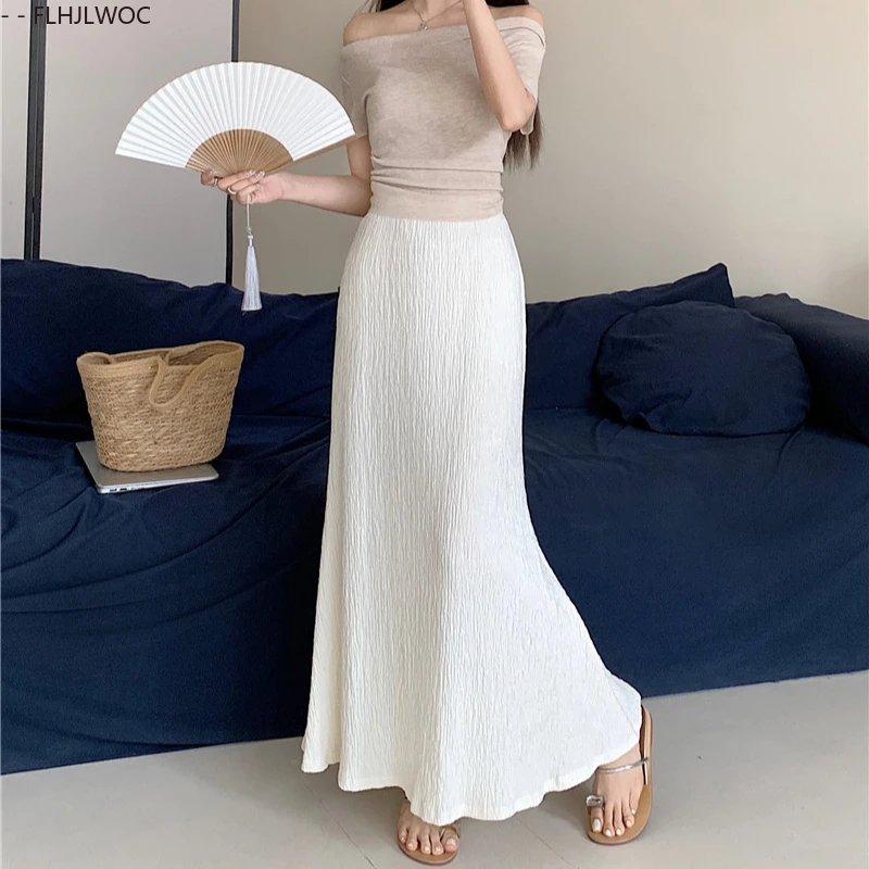 Chic Minimalism Women's Pleated High Waist Hip Package Fish Tail Skirt Elegant Versatile Design Match Long Maxi Skirts