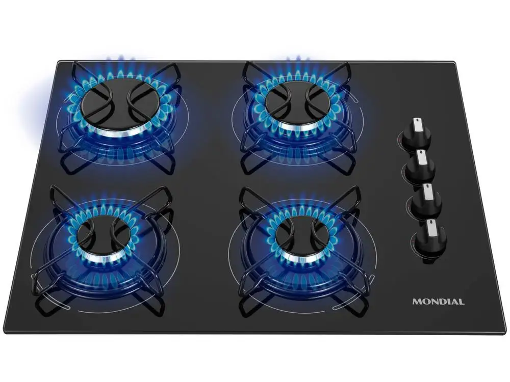 Cooktop 4 Bocas Mondial a Gás GLP Preto - Bivolt