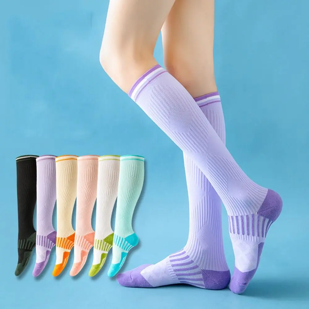 

Solid Color Sport Compression Socks Absorb Sweat Antislip Athletic Crew Socks Ventilate Deodorization Knee High Stockings