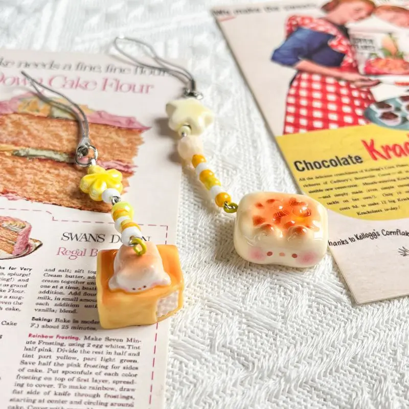 พวงกุญแจรูปการ์ตูนน่ารักๆอาหารพวงกุญแจขนาดเล็กสำหรับ gulali เค้กแมวสายคล้องกระเป๋ากล้องจี้สำหรับเป็นของขวัญสำหรับเด็กผู้หญิง