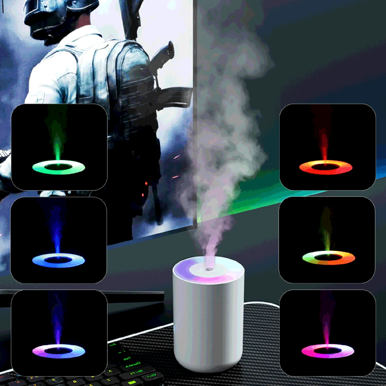 

USB Air Humidifier Personal Air Moisturizer for Home Office Car Powerful Mist 7 Color LED Mood Light Quietest Air Humidification