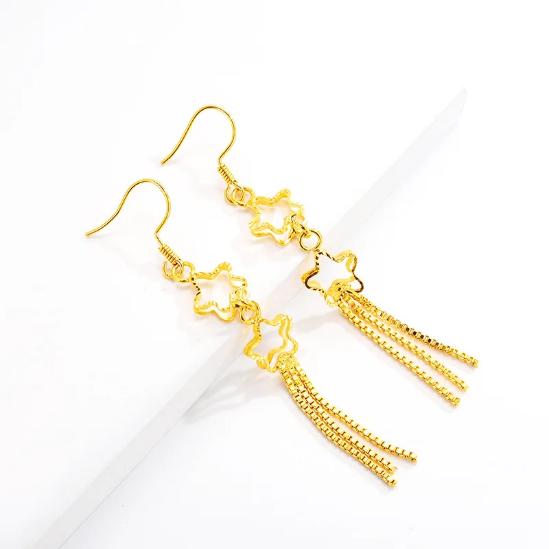 AU999 Gold Earrings Womens Tassel Earrings Goddess Earrings 24K Pure Gold Jewelry Fashion Simple Gold Jewelry