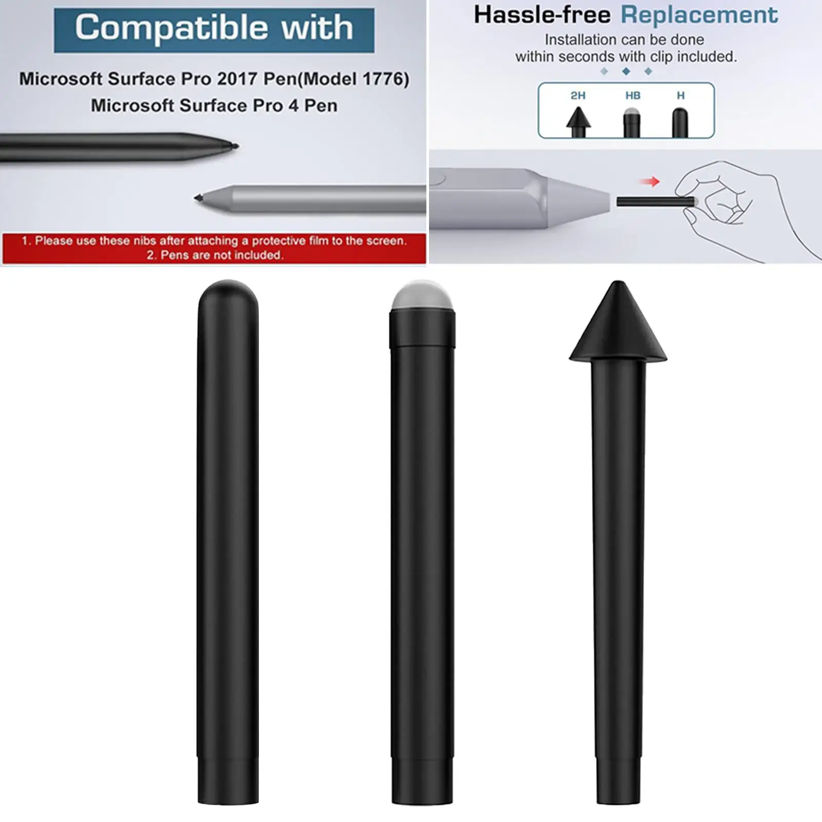 3x Flexible Tips 2H H Tablet Touch Drawing Pens Nibs for Surface 6 7 Replacement