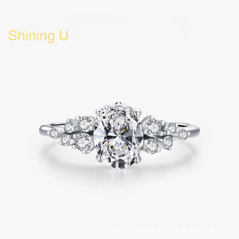 

Shining U 925 Sterling Silver Oval Gems Ring for Women Fine Jewelry Engagement Spring