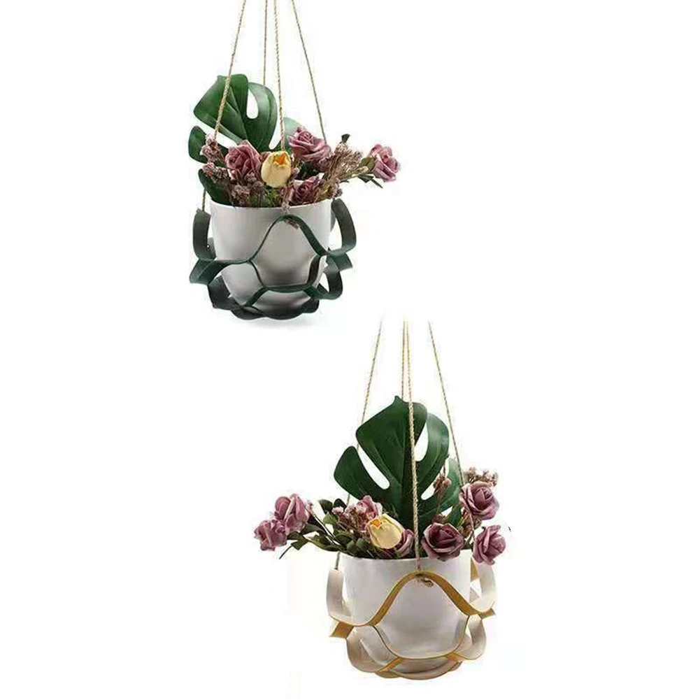 NEW HOT In Stock-Flower Pot Hanging Basket Outdoor Basket Outdoor Plant Rack Pu Leather Wall Mounted Rack Vase Pot Rack Plant Ba