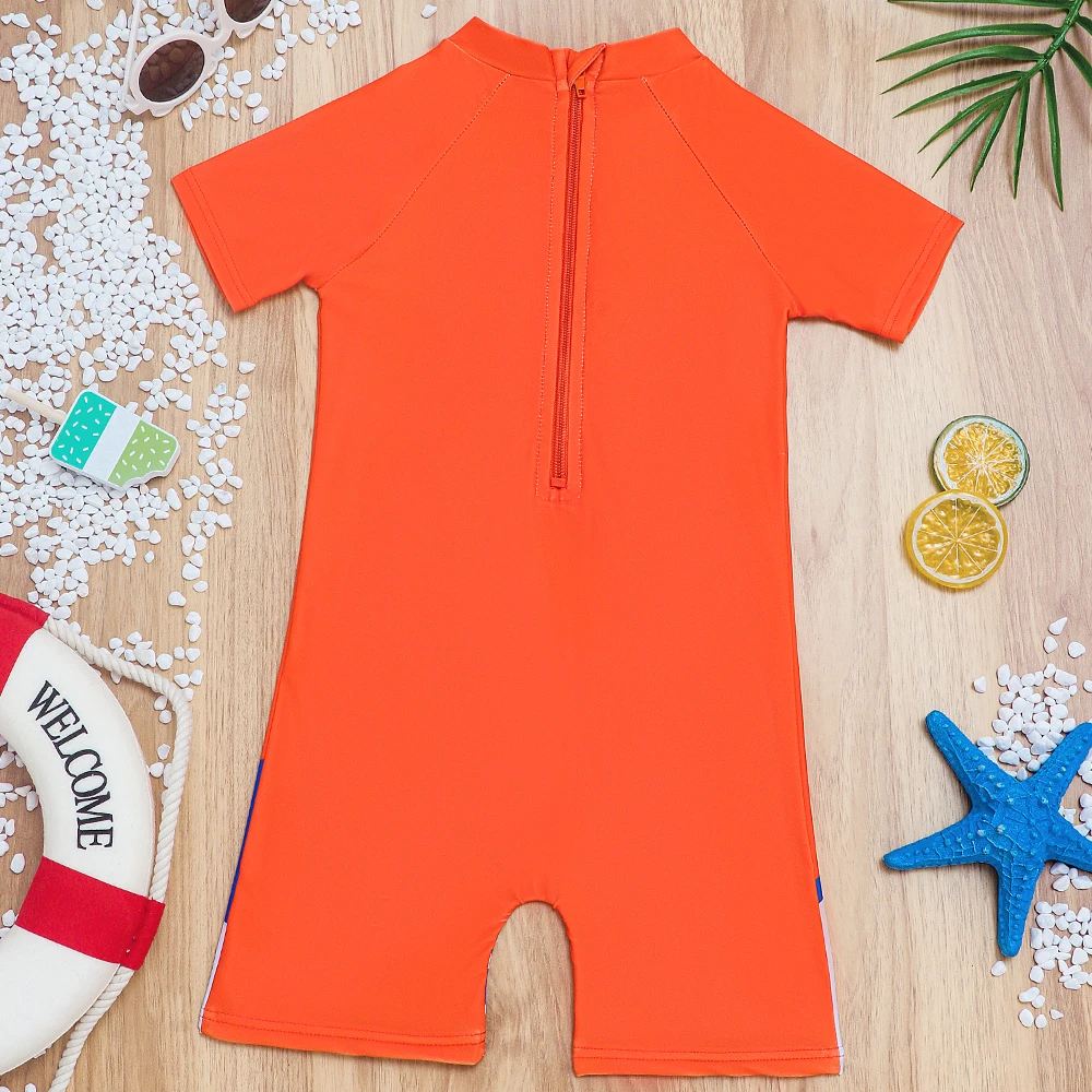 Baby Boys Short Sleeve Zipper One-Piece Swimsuit Cartoon Shark Swimwear Sun Protection Bathing Suit for Summer