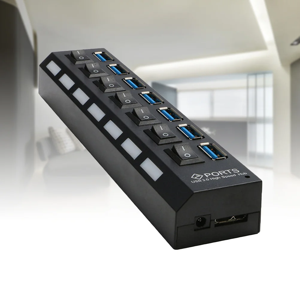 7 Ports 3.0 Hub Splitter Black High Speed Usb Hub For Laptop Pc Mobile Hard Camera Compatible With Usb 2.0 Devices