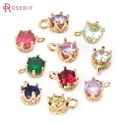 6PCS 5.5MM High Quality 18K Gold Color Brass with Glass Crown Round Charms Pendants Jewelry Making Diy Findings Accessories