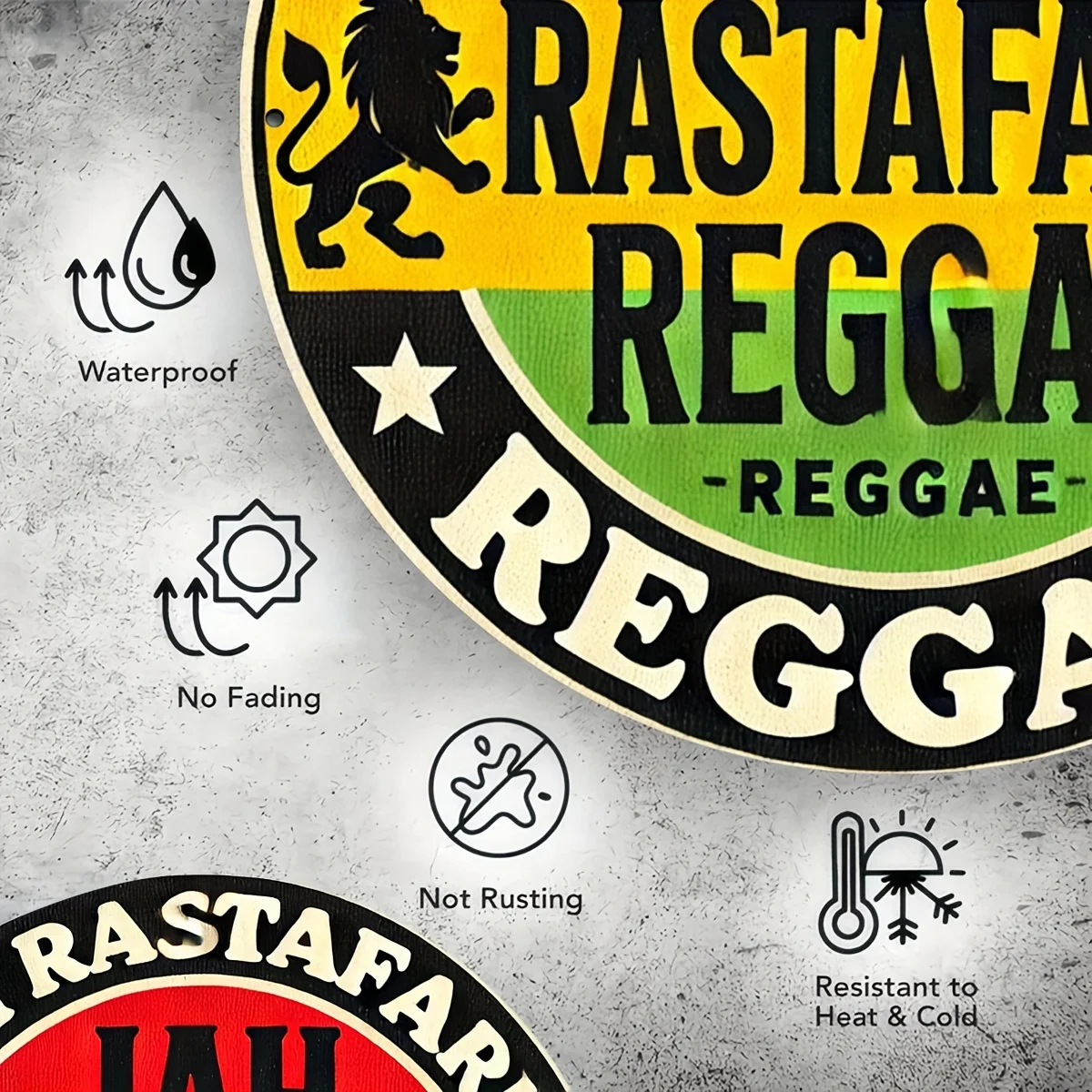 1 قطعة لافتة فنية جدارية من الألومنيوم المعدني من Rastafari Reggae، 8 × 8 بوصة، سهلة التعليق، متينة، مثالية للديكور الداخلي والخارجي، Ho