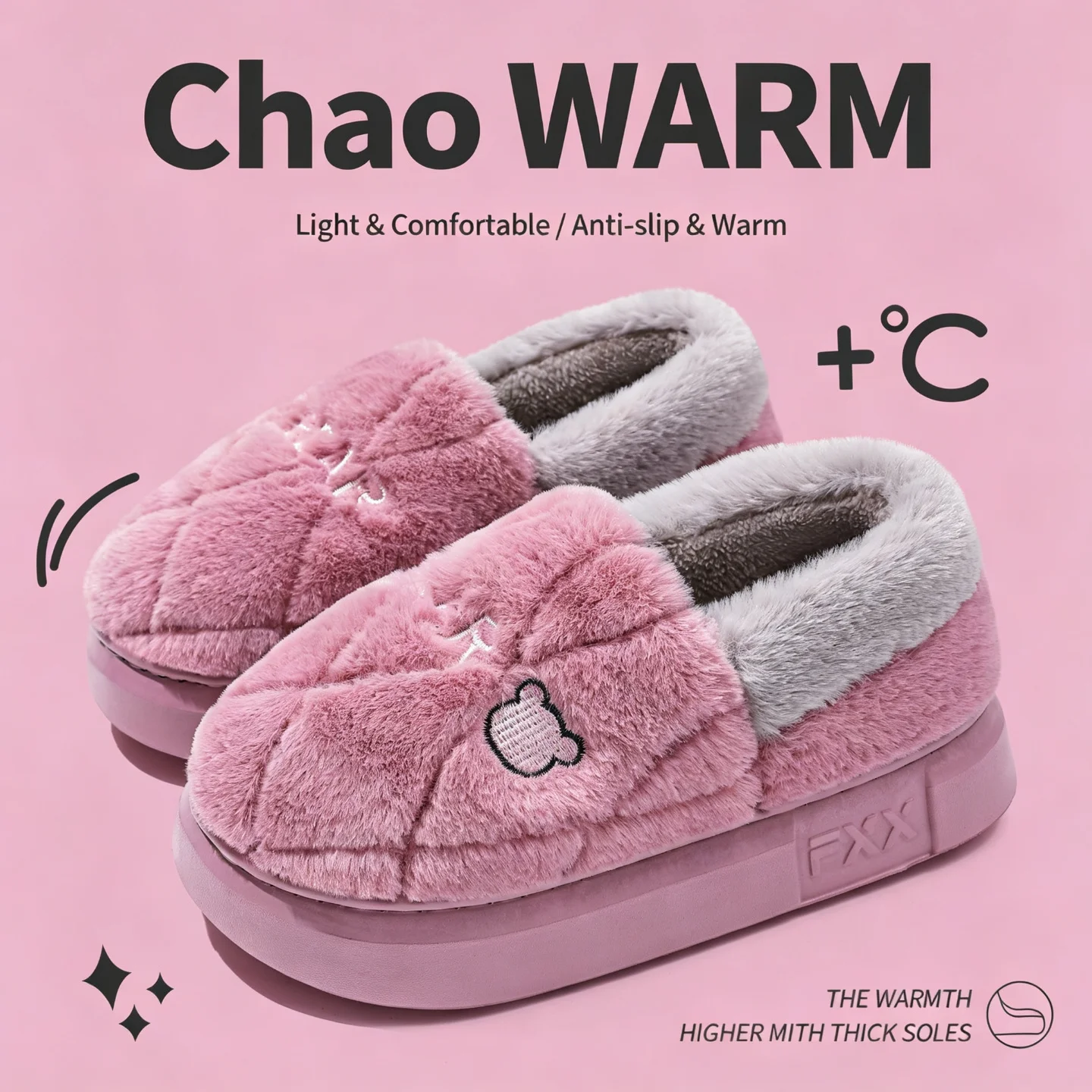 Winterwarme Hausschuhe für Damen und Herren, niedliche Bären-Plüschfütterung, Innensohle, dicke, weiche Sohle, flauschig, bequemes Hausschuh-Set – Detail 4