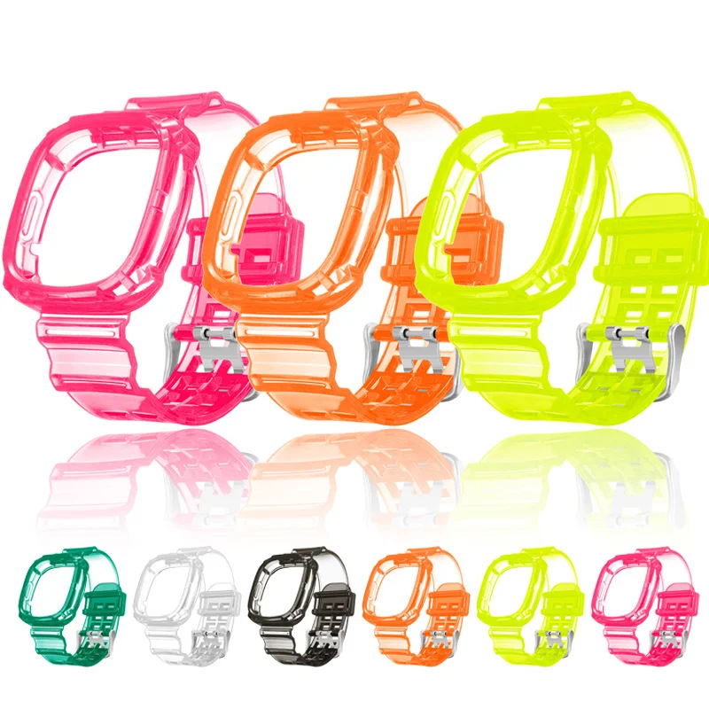TPU Clear Case + Bands for Fitbit Versa 4 / Versa 3 Transparent Replacement Silicone Wristband Bracelet for SmartWatch Fitbit