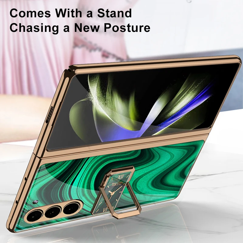 Painted Tempered Glass Stand Case For Samsung Galaxy Z Fold 5 All-included Plating Screen Glass Cover For Galaxy Z Fold5 Case