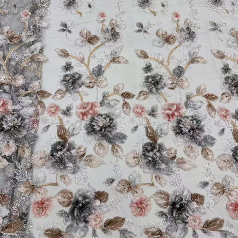 90x125cm Klassischer Stickereistoff Kleid Spitze Nähen Pailletten Perlen Netz 3D Blumen Stoff DIY Handwerk Nähbedarf Bekleidungszubehör – Detail 9