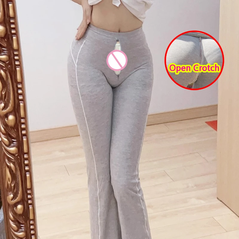 女性用セクシーなオープンクロッチパンツ、ルーズレッグトラウザーズ、隠しジッパー付きパンティー、クロッチレススキニーレギンス、アウトドアセックスコスチューム