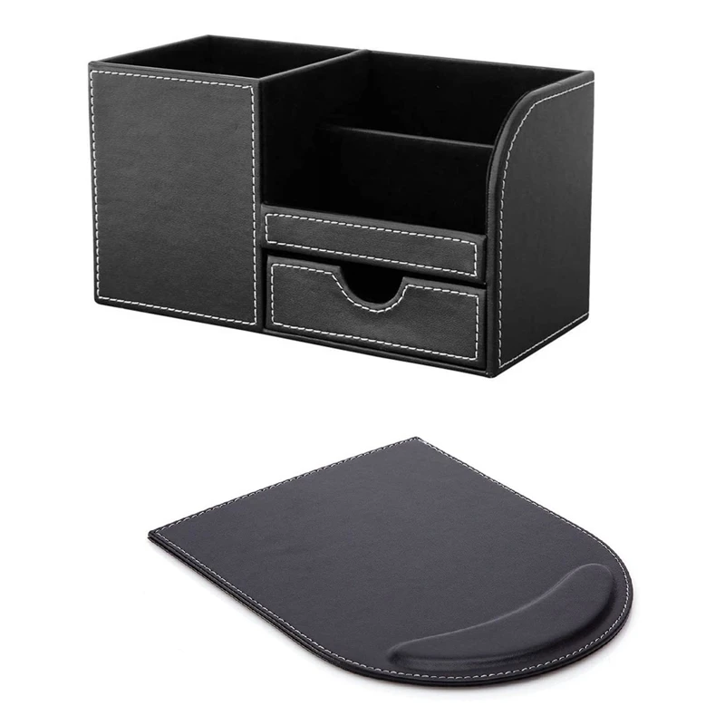 

1 Set PU Leather Multi-Function Desk Stationery Organizer Storage Box Pen, Phone, Business Name Cards Holder + Mouse Pad