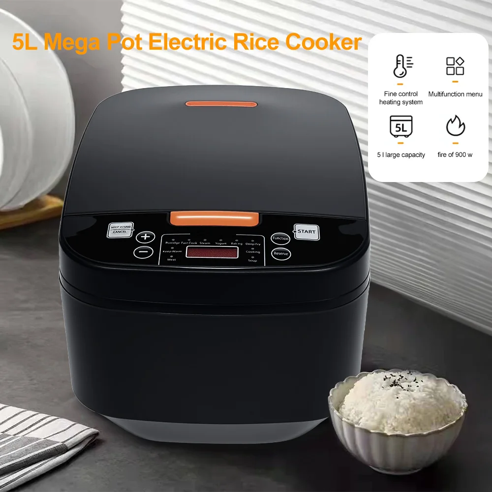 Cuiseur à Riz 5L, Autocuiseur Électrique Multifonction avec Minuteur Numérique pour Cuisson Riz, Soupe, Légumes