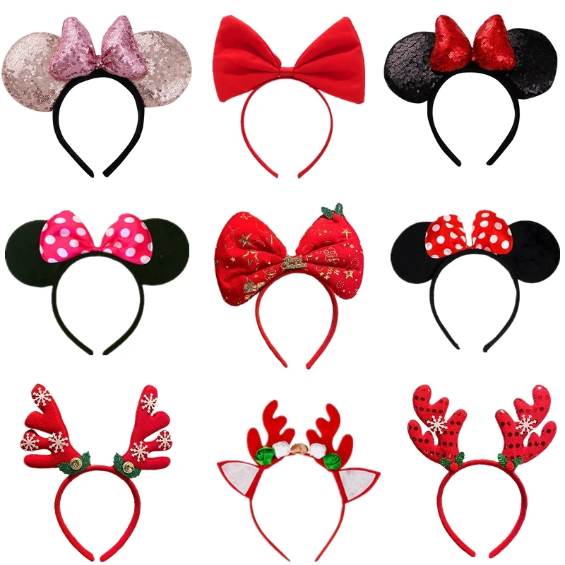 Cute Hair Accessories for Girl Minnie Mouse Ears Headbands Christmas Children Sequin Bows Girl Birthday Party Hairband Gift