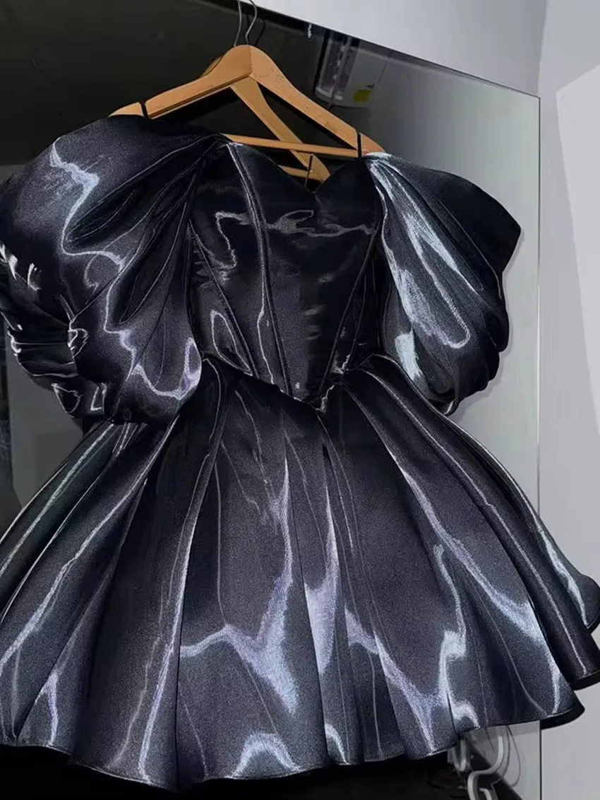 

Customized Shiny Satin Short Prom Dresses Off The Shoulder Backless Tight Corset Party Dress Formal Occasion Evening Dress