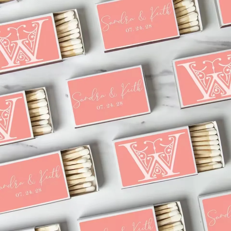 

BULK SET OF 50 Personalized Wedding Monogram Matches - Custom Wedding Favors and Bridal Shower - Custom Party Favor - Flourish M