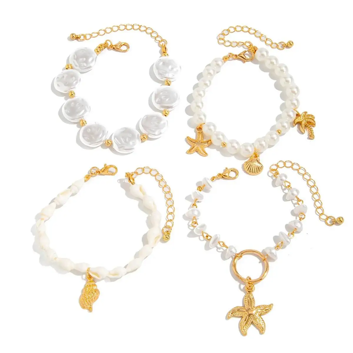 

Boho Starfish Conch Coconut Tree Pendant Bracelets for Women Elegant Summer Imitation Pearl Chain Bangles Wedding Jewelry