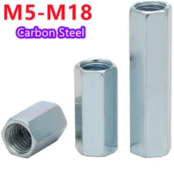 Galvanized Hex Rod Coupling Nuts Connection Thread Nut Galvanized Long Hex Nut M5 M6 M8 M10 M12 M14 M16 M18 M20