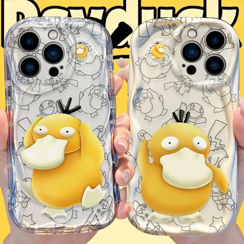 Pokemon Psyduck Phone Case for iPhone 16 15 14 Pro Max 13 12 Mini 11 XS X XR 8 7 Plus SE 2022 2020 Wave Edged Soft Cover Funda