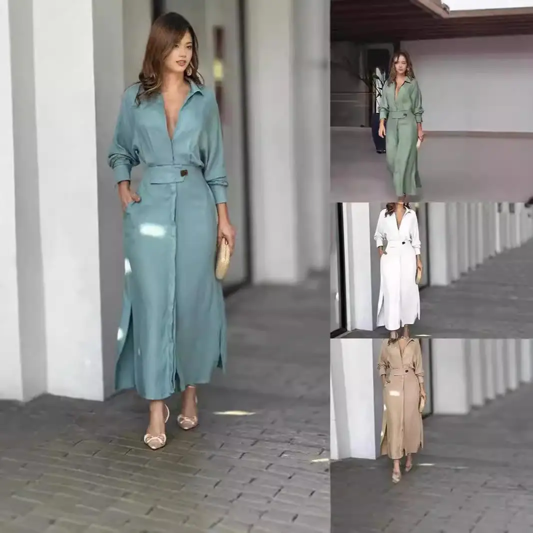 تنورة نسائية طويلة برباط على الخصر من Swedi irt Commute Sle عادية من نسيج البوليستر تنورة غير متساوية طويلة... #1