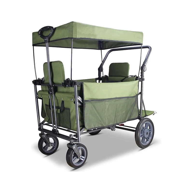 xx-Heavy Duty Double-Deck Portable Collapsible Folding Outdoor Garden Trolley Beach Picnic Camping Wagon Cart With Canopy^