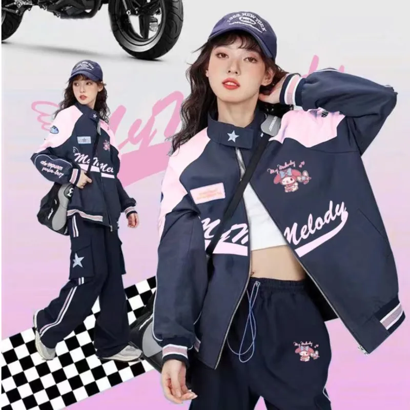 Sanrio Cinnamoroll Biker Kawaii Đấm Nữ Hoạt Hình Mùa Đông Áo Rời Quần Ấm Áp Chống Gió Áo Khoác Cặp Quần Áo Quà Tặng