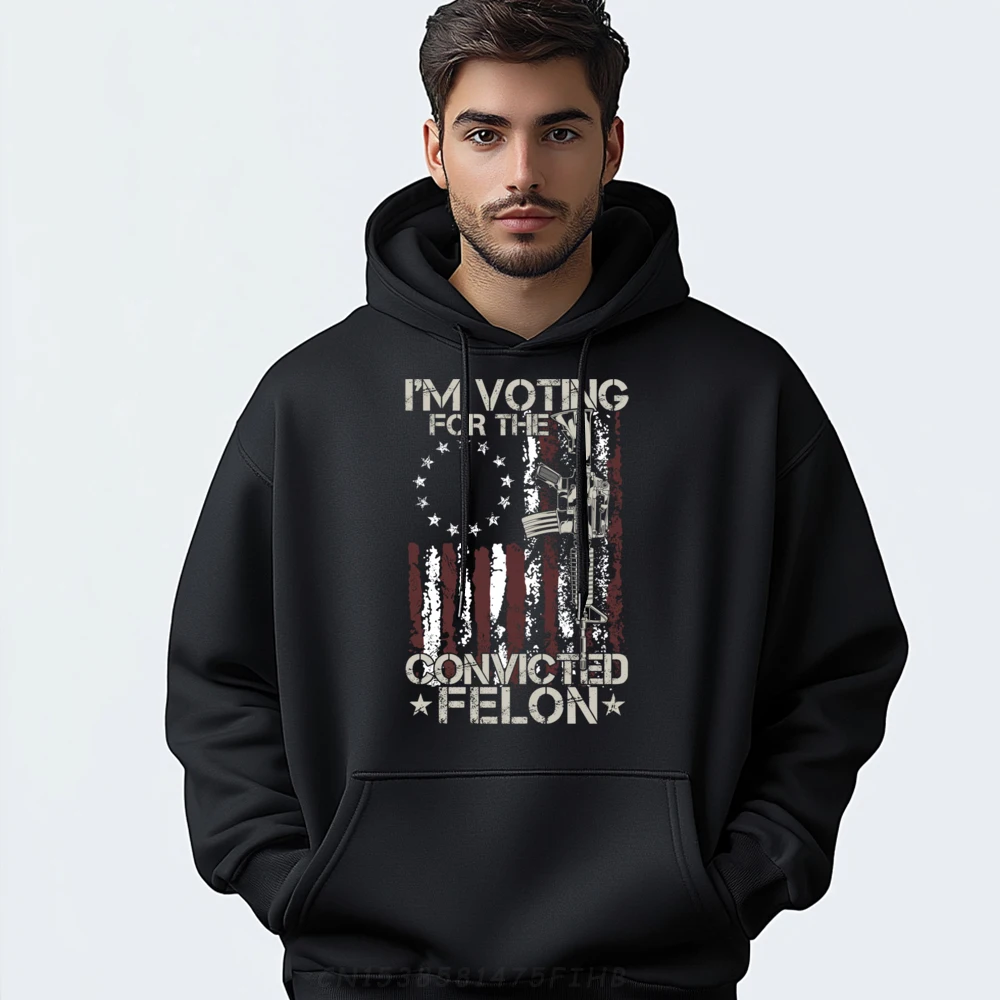 

I m Voting Convicted Felon 2024 American Flag on back Camisetas Pullover Men Men Christmas Sweater Long Sleeve