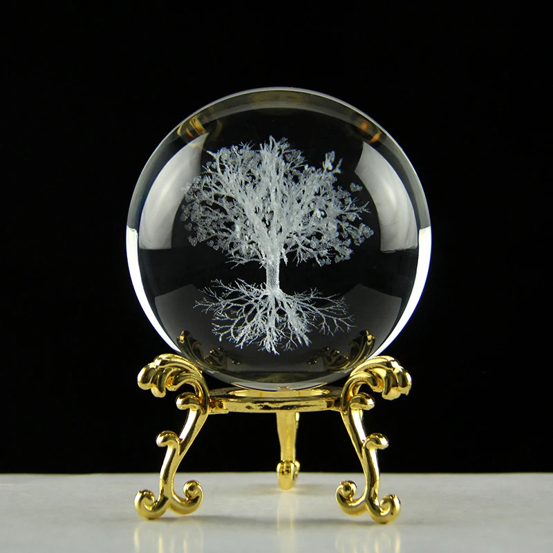 3D Tree of life Crystal Ball Model Laser Engraved Glass Sphere Plant Life Tree Globe Home Decoration