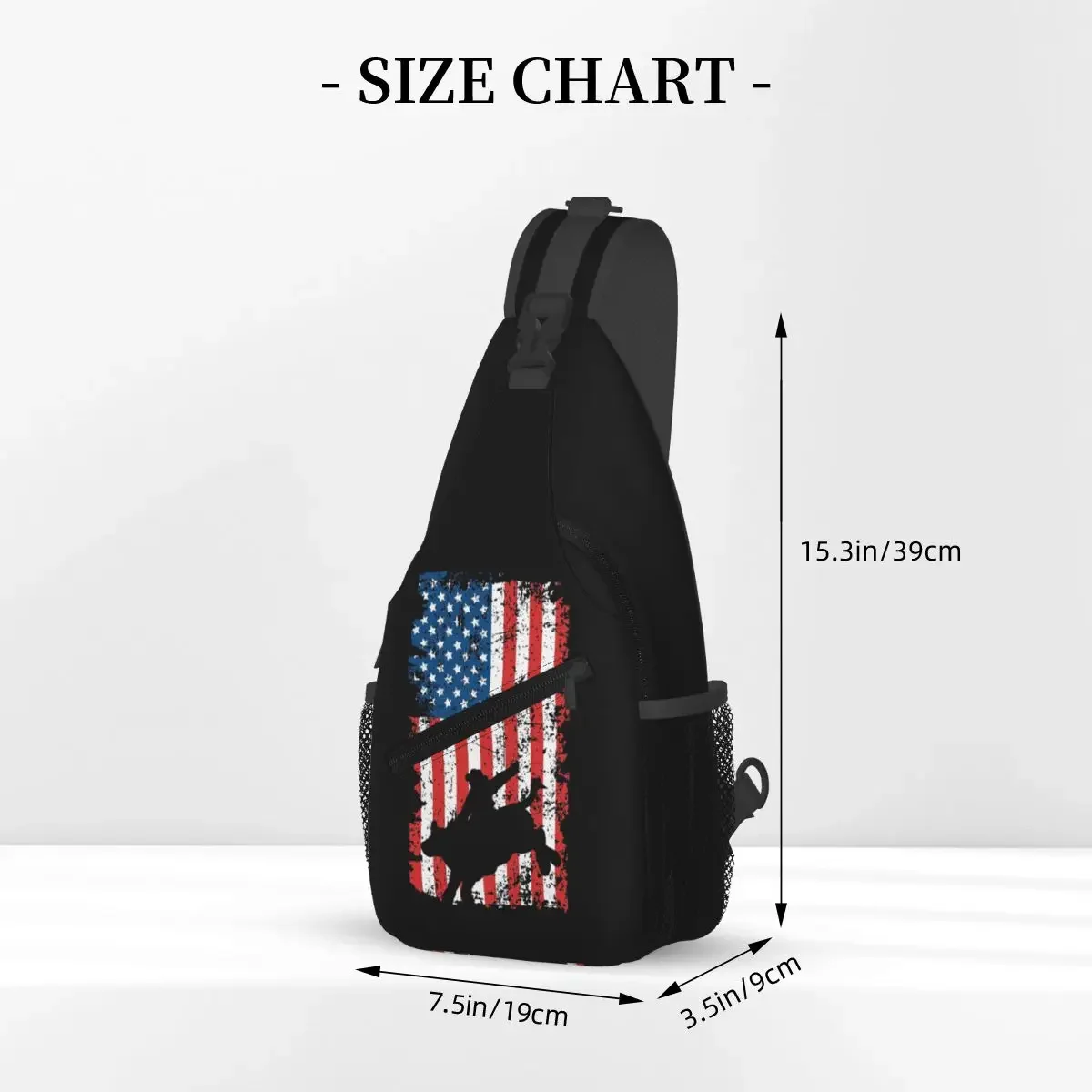 Bull Rider, Rodeo, American Flag Chest Bag Men Sling Crossbody Backpack Chest Bag Traveling Hiking Daypack Shoulder Bag