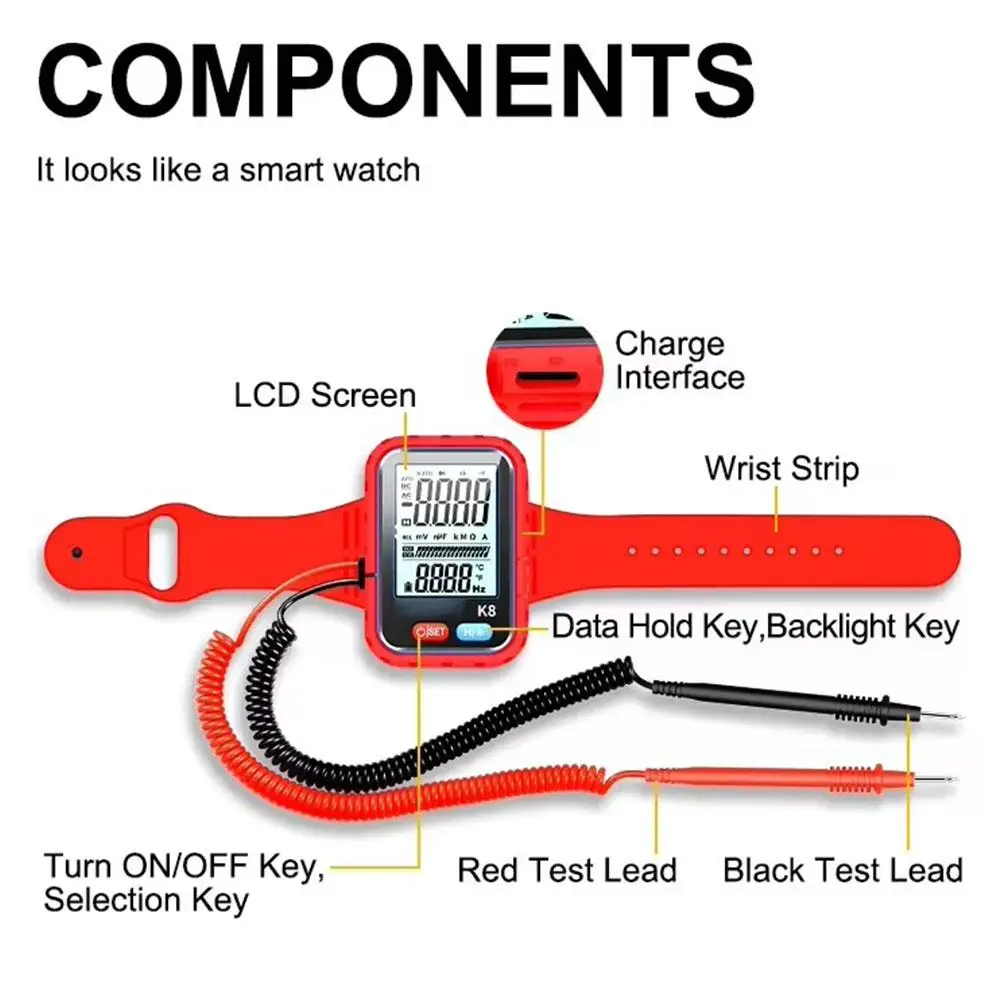 Mini Digital Watch Multimeter High Precision Tester For High-altitude Work Rechargeable Resistance&Continuity Testing