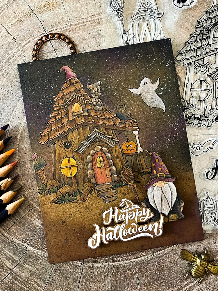 MangoCraft Halloween Gnome wykrojniki wyczyść znaczek zamek DIY Scrapbooking umiera Stampset papierowych kartek...