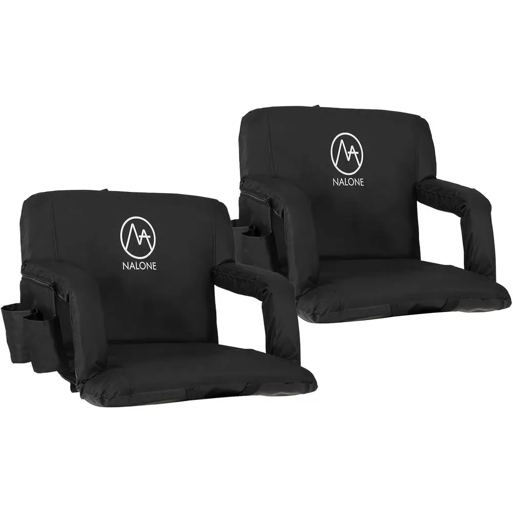

Portable 20.5 Wide Stadium Seats with Padded Cushion, Back Support, Armrests, and Reclining Feature (Black)