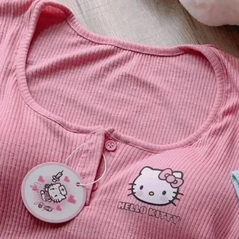 Sanrio Hello Kitty T Shirt Anime Women Summer Sexy Crop Top Sport Vest Cartoon Girl Tank Top Bratz T-shirt Streetwear Clothing