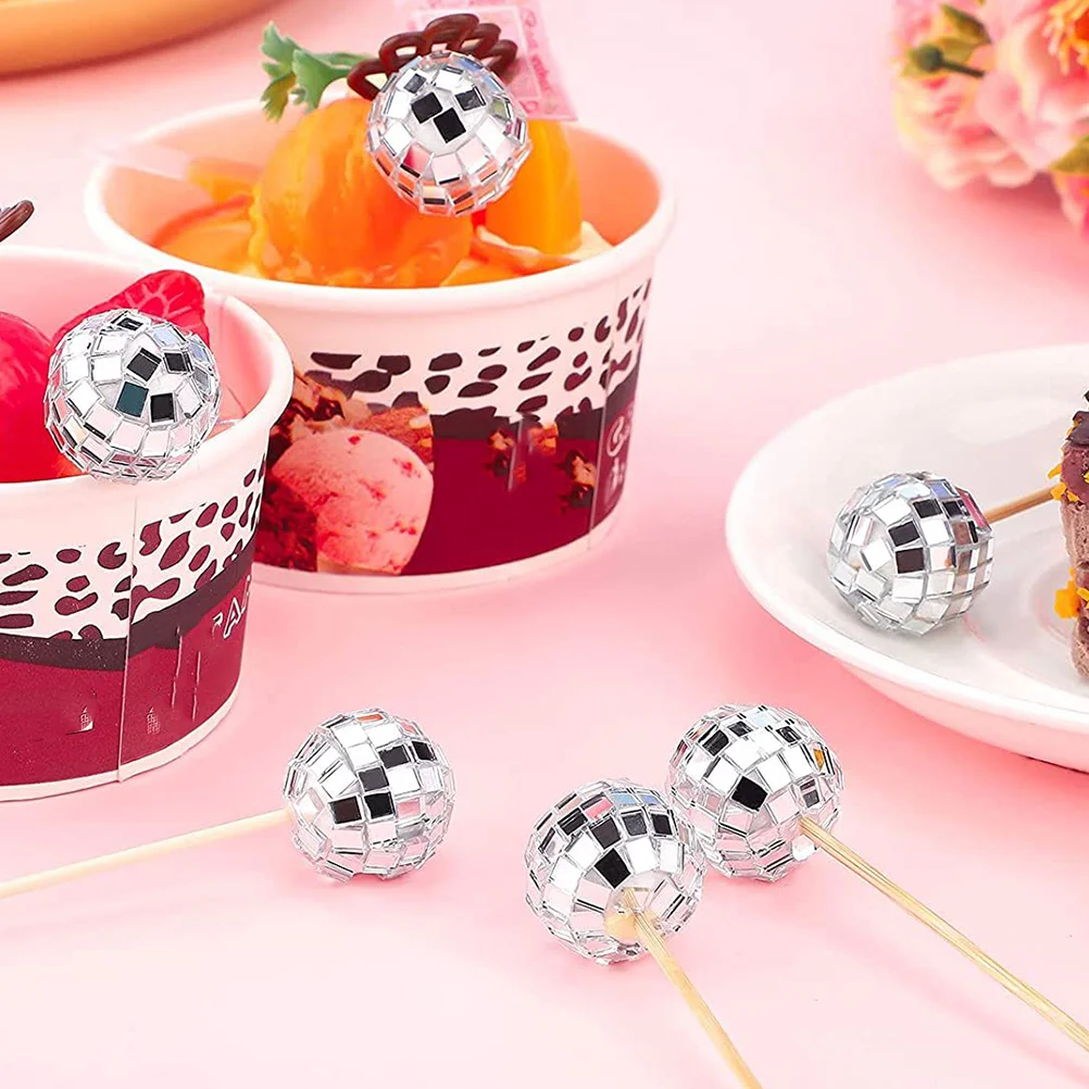 

12 Pcs Disco Cake Sign Ball Decorations Party Decors Cupcake Topper Birthday Pick Gold Decorative Wedding