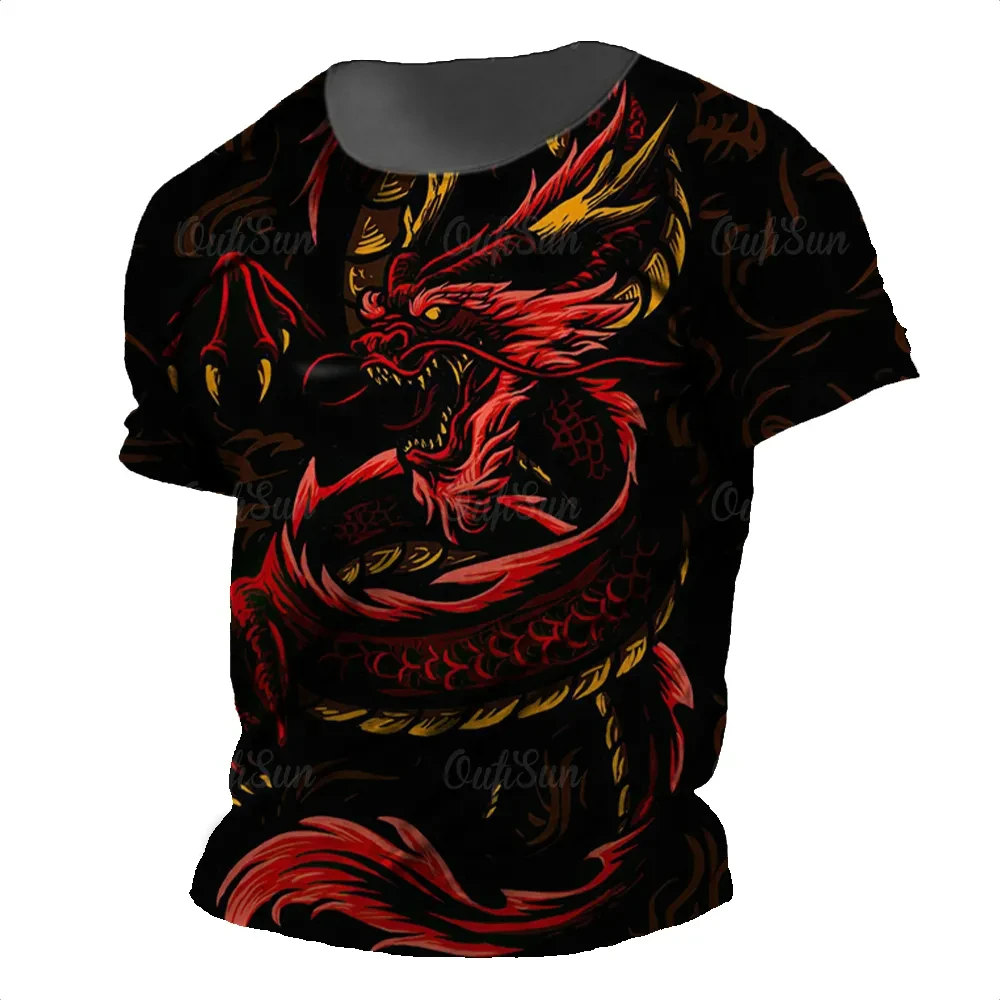 

Men's T-shirt 3D Dragon Print Retro Street Clothing Pattern Popular Top Casual Large Short Sleeve Breathable Clothing