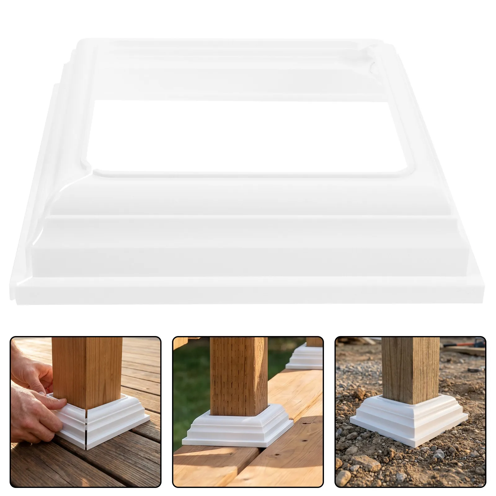 6Pcs Split Post Base Cover White Plastic Fence Post Skirt for Deck Railings Porch Columns Protector White Plastic Fence Skirt