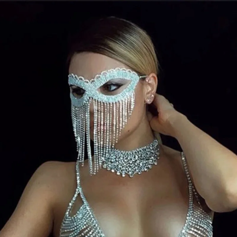 

2023 Stylish rhinestone tassel mask