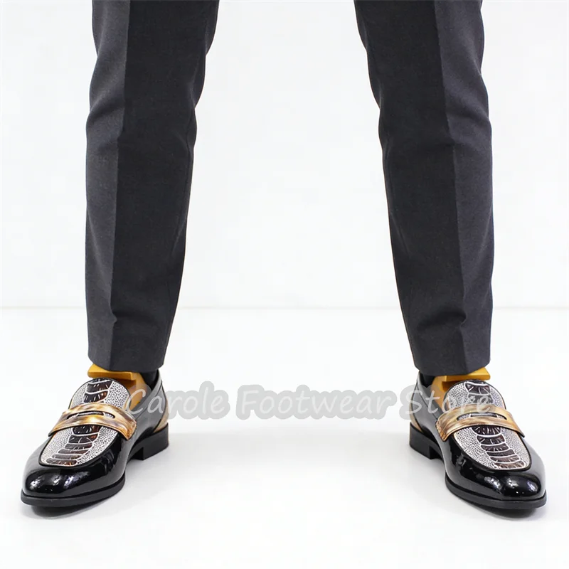 Crocodile Pattern Buckel Strap Mixed Color Loafers Retro Male Leather Business Dress Shoes New Fashion Handmade Casual Shoes