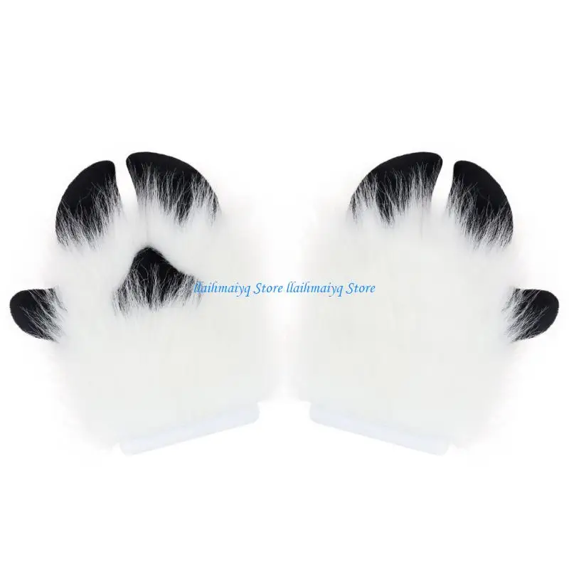 573B Realistic Cosplay Paws Gloves With 5 Finger Mobility Plush Fabric For Themed Parties And Performances 2