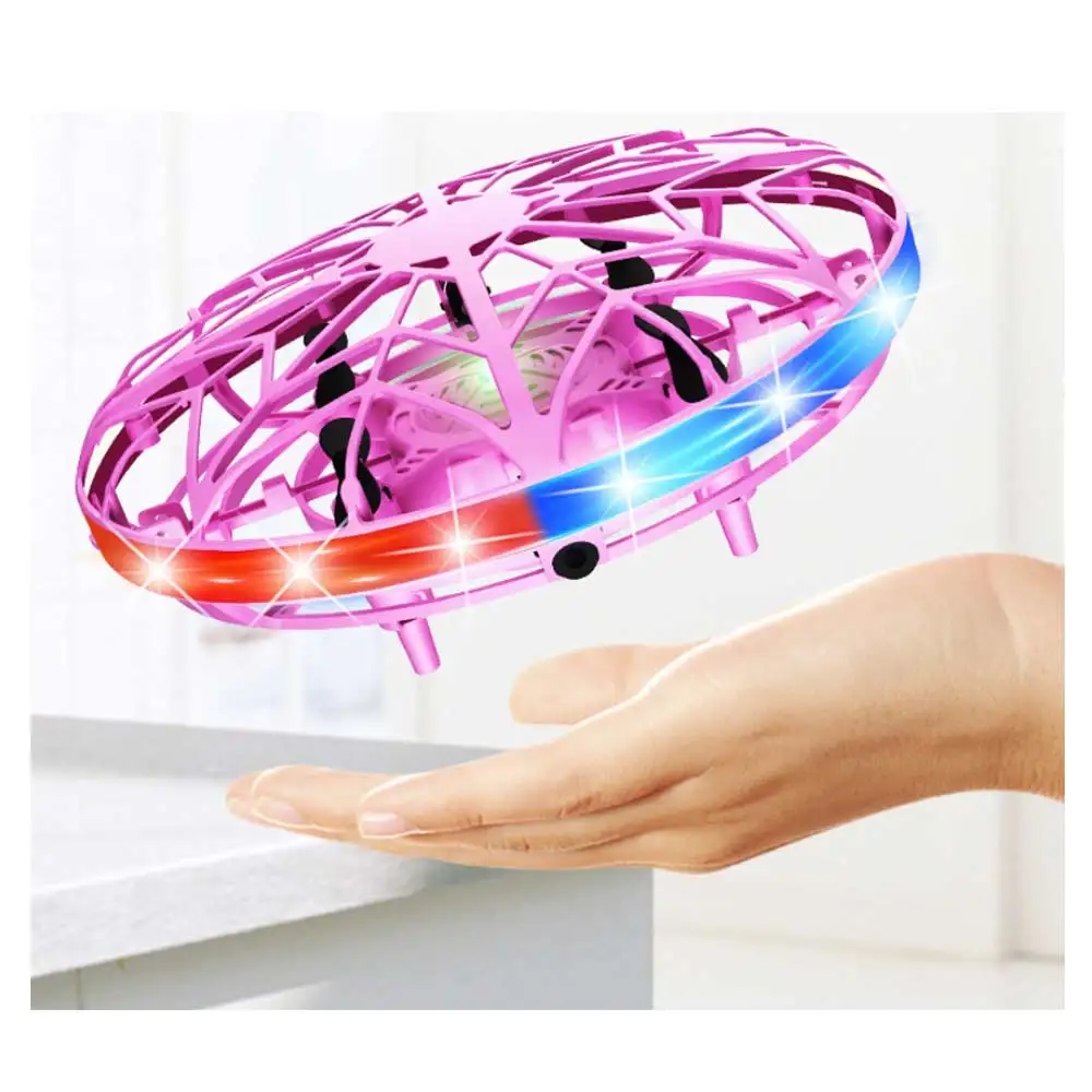 HWRC Drone RC Mini untuk anak-anak, Drone remote control induksi sensor tangan UFO dengan lampu LED, mainan isi ulang daya USB untuk anak-anak