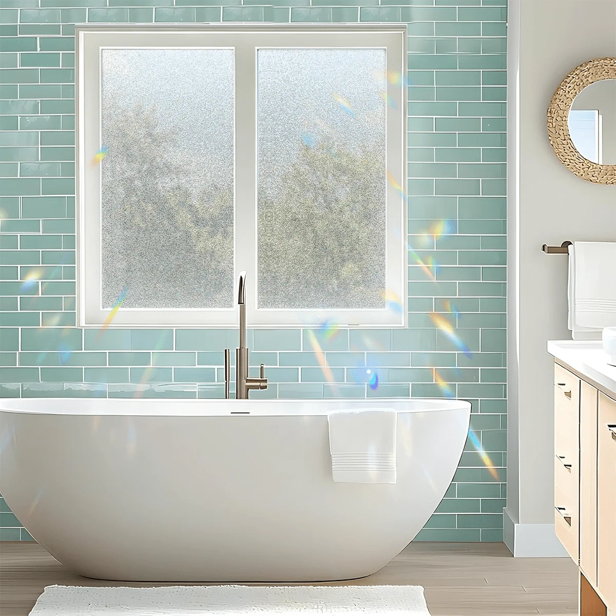 3D Shattered Bead Pattern Privacy Window Film Extra Wide Thickened Semi Transparent Static Cling for Home Bathroom Door Glass